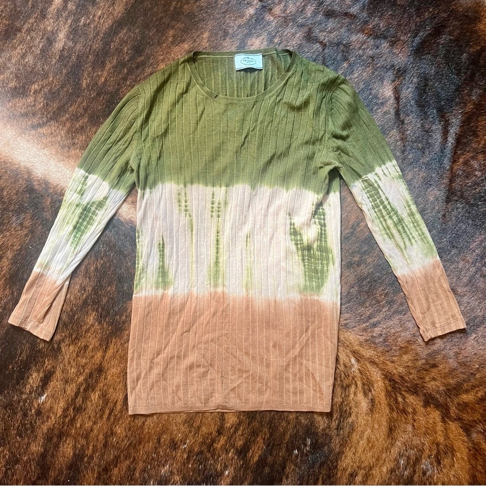 Prada SS 2020 Olive and Cream Tie-Dye Wool & Silk Sweater